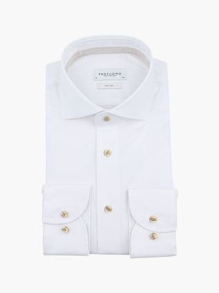 Profuomo Skjorte med Cutaway-krave i Hvid Dobby-stof