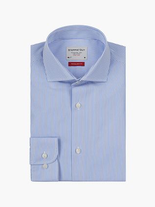 Steppin' Out Skjorte med striber og ekstra lange ærmer i cutaway-stil Lyseblå