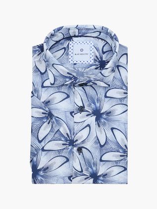 Blue Industry Kortærmet Skjorte i Lærred med Tryk i Blå