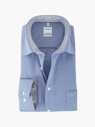 OLYMP Luxor Strygefrit Skjorte Blåtternet Komfort Pasform