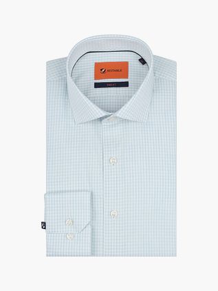 Suitable Overhemd Extra Lange Mouwen Twill Ruit Lichtgroen