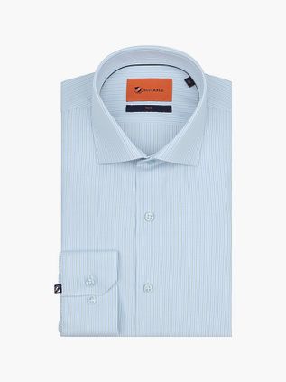 Suitable Skjorte Twill Stripet Lyseblå