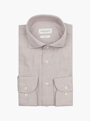 Profuomo Skjorte Flannel Peached Herringbone Beige