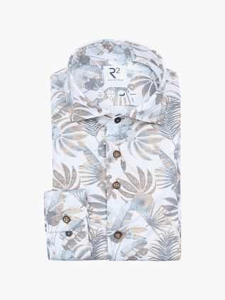 R2 Overhemd Leaves Print Beige