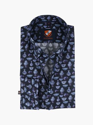 Suitable Camisa Smart con cuello mao azul marino