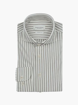 Profuomo Japansk Strikket Skjorte Stribet Beige