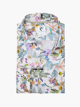 R2 Skjorte i Linned/Bomuld med Blomsterprint, Multifarvet