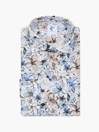 R2 Chemise Blend en Lin Flowers Bleu Beige
