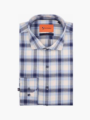 Suitable Camisa Widespread de franela de cuadros azul