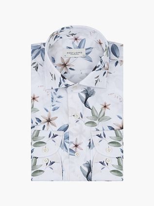 Profuomo Skjorte med blomsterprint i hvid