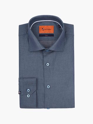 Suitable Dobby Skjorte Melange Mørkeblå