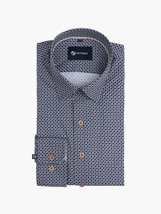 Suitable Skjorte Tryk Mørkeblå