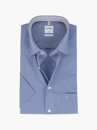 OLYMP Skjorte Luxor Kortærmet Ternet Kongeblå