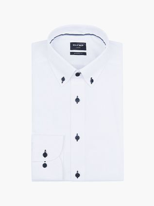 Olymp Luxor Overhemd Contrast Buttons Wit