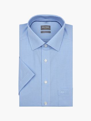 OLYMP Chemise Luxor Manches Courtes Carreaux Bleu