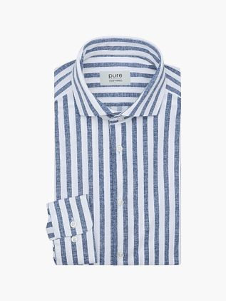 Pure Shirt Linen Optics Stripe Blue
