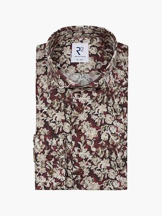 R2 Poplin Hemd Druck Burgundy