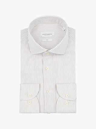 Profuomo skjorte med ekstra lange ærmer i beige med striber