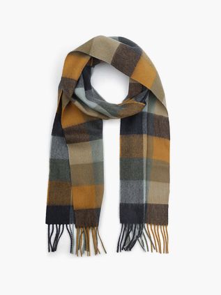 Barbour Schal Tattersall Blau Beige Lambswolle