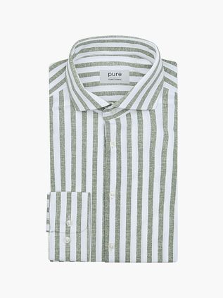Pure Shirt Linen Optics Stripe Grün