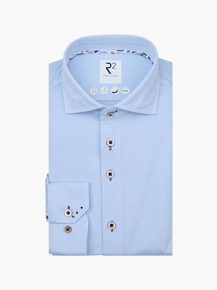 R2 Skjorta Teknisk Stickad Dobby Ljusblå