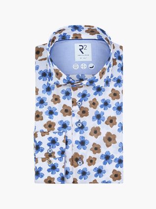 Camisa R2 con estampado floral en azul cobalto