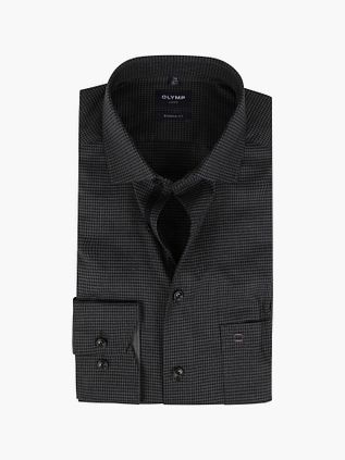 Olymp Luxor skjorte i Pied De Poule-mønster, sort