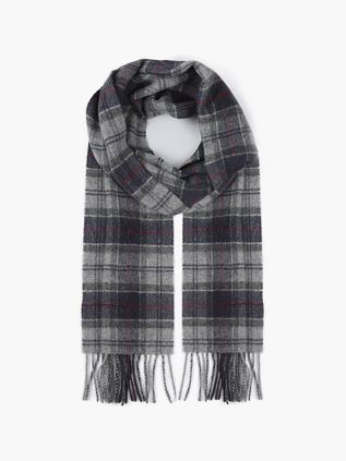 Barbour Tørklæde i Tartan Mønster i Grå Lammeuld