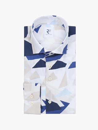 R2 Hemd Geometrical Print Blauw