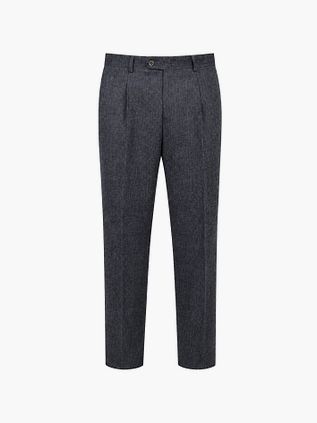 Suitable Broek Straight Pleat Herringbone Navy
