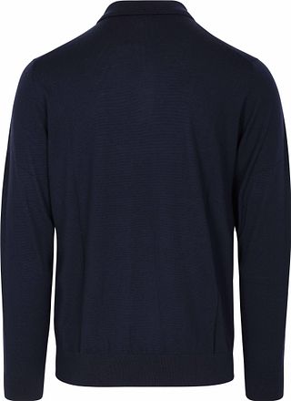 Profuomo Långärmad Pikétröja i Merinoull Marinblå