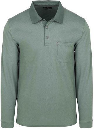 CASAMODA Long Sleeve Poloshirt Structure Green