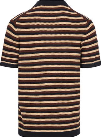 KnowledgeCotton Apparel Braunes gestreiftes Polo-Shirt aus Strick