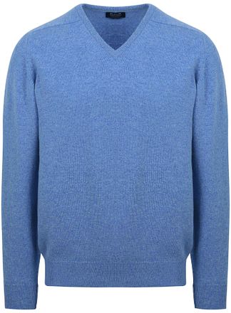 William Lockie V-ringad Tröja i Lammull Jeans Melange
