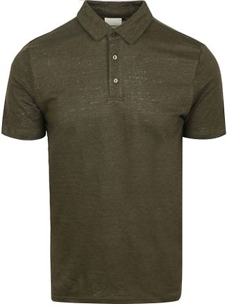 KnowledgeCotton Apparel Poloskjorte i Mørkegrønn Lin