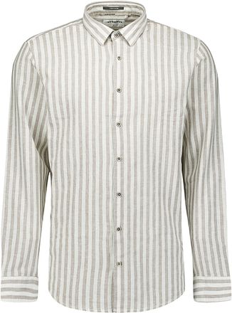 No Excess Chemise Coton Lin Taupe Rayé