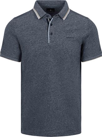 State of Art Poloshirt Tipping Cotton Linen Marineblå