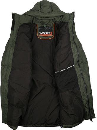 Superdry Lång Pufferjacka med Huva i Mossgrön