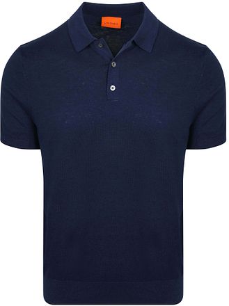 Suitable Strikket Polo Bomull Lin Marine