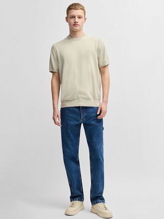 BOSS Stickad T-shirt Kanache Ecru