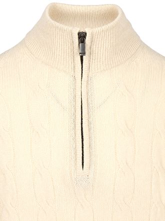 Steppin' Out Lau Pull Merino Half Zip Cable Ecru