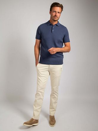 Suitable Tykk Strikket Pologenser Rå Denim Blå