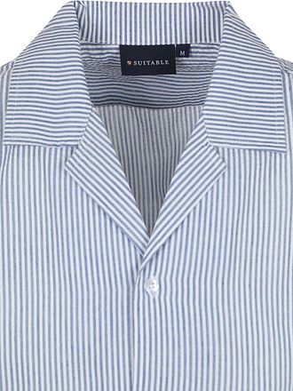 Suitable Kortermet Skjorte Stripe Seersucker Lyseblå