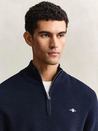 Gant Half Zip Tröja Micro Textured Marinblå