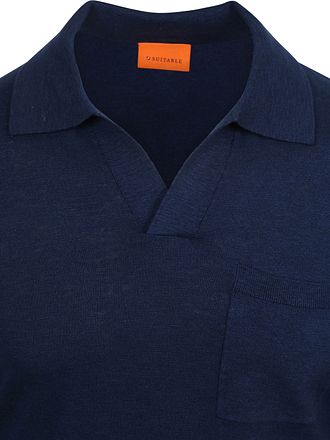 Suitable Longsleeve Knitted Poloshirt Riva Pocket Marine