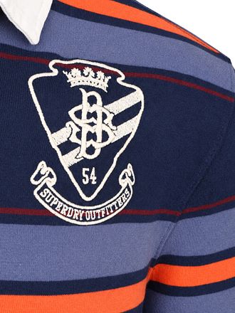 Superdry Rugby Polo Double Emblem Stripe Orange Marineblau