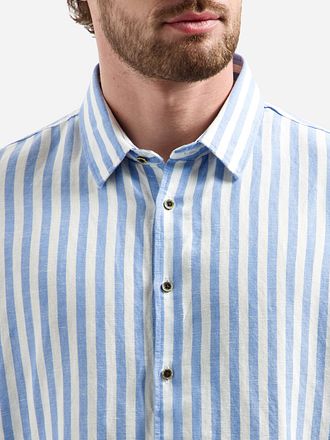 No Excess Overhemd Cotton Linen Stripes Blauw
