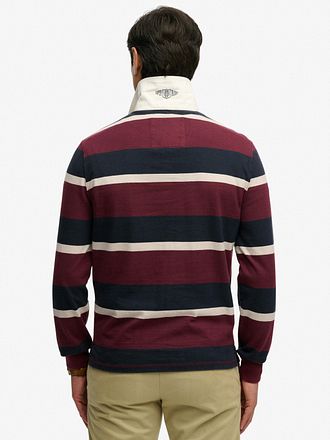 Superdry Rugby Polo Double Emblem Stripe Port Navy
