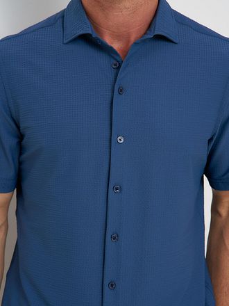 R2 Shirt Seersucker Short Sleeves Navy