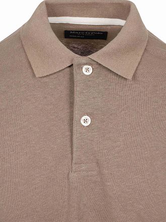 Marc O'Polo Langarm-Polo Baumwolle Leinen Taupe